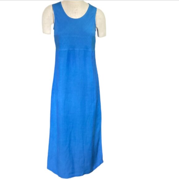 Maggy London Linen Rayon Sleeveless Midi Tank Dress Sz 8 Blue88P - Picture 1 of 5
